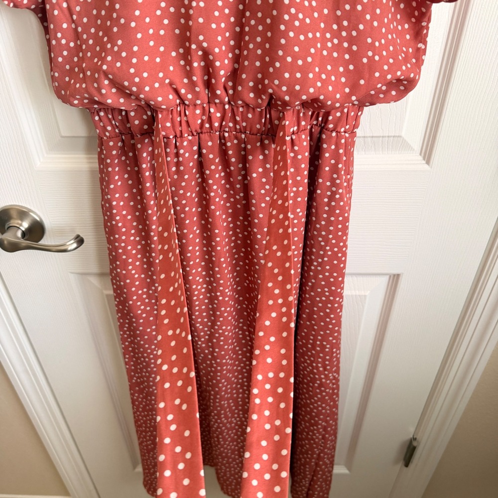 Sienna Sky Womens Rust Polka Dot V-Neck Flutter Sleeve Midi Dress Small - Picture 6 of 13
